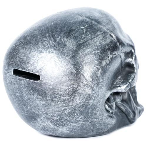 H&W Skull Money Bank – Realistic Silvery Skeleton Coin Bank for Halloween & Gothic Decor