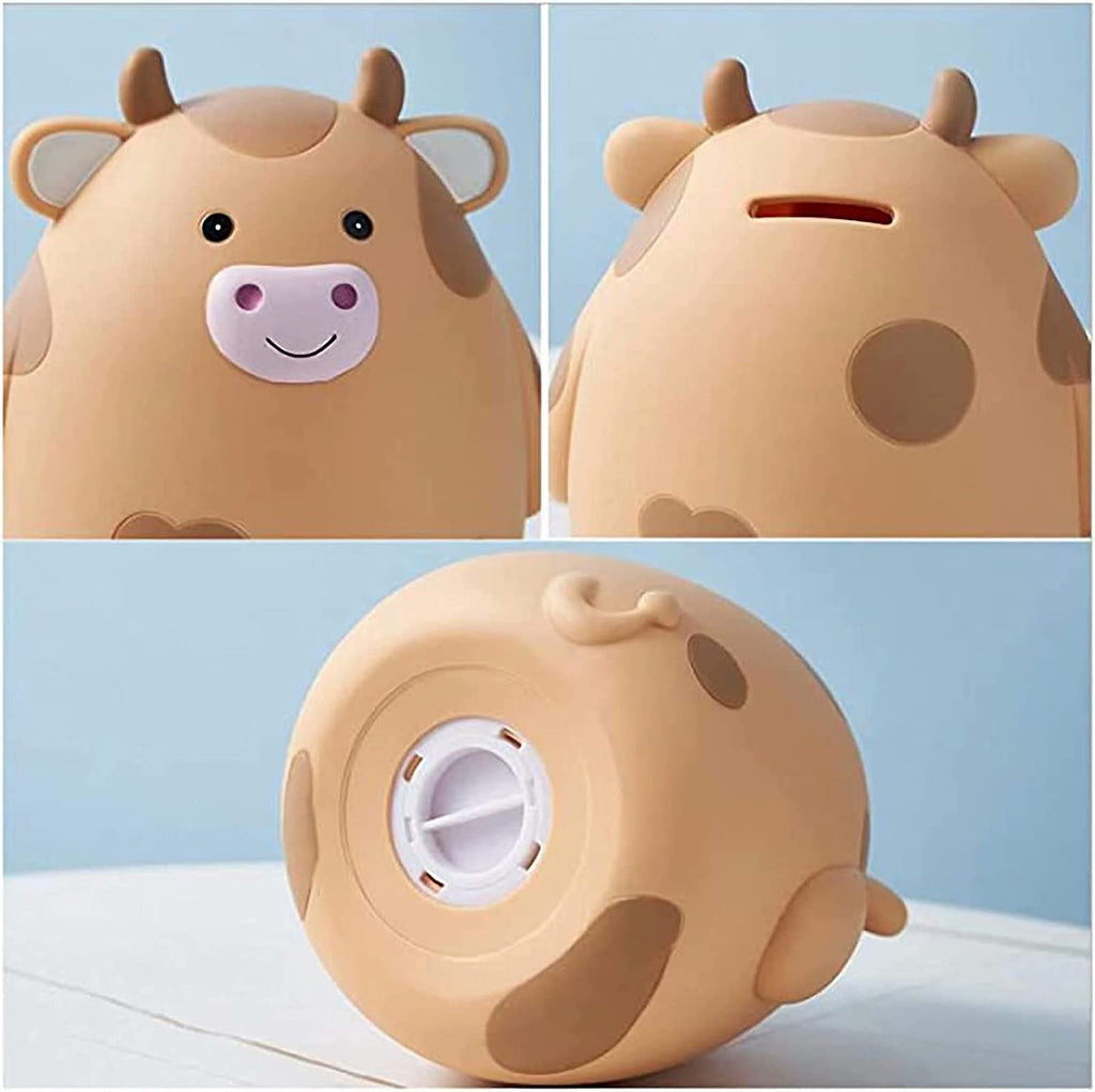 H&W Unbreakable Cow Piggy Bank for Kids – Cute Yellow Coin Savings Box with Easy-Access Stopper