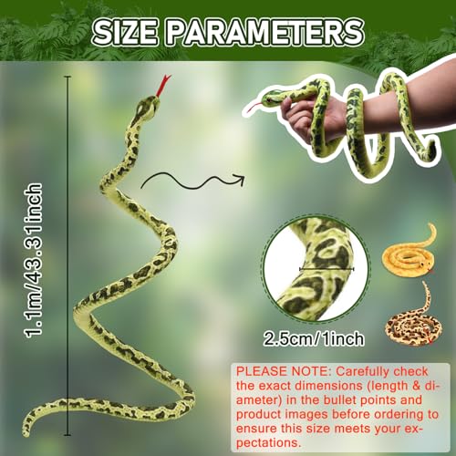 HWD 3.6-Foot Soft Snake Plush – Lifelike Stuffed Animal Toy for Pranks, Halloween Decor, and Gifts (Green)