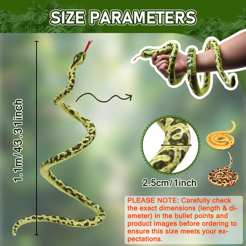 HWD 3.6-Foot Soft Snake Plush – Lifelike Stuffed Animal Toy for Pranks, Halloween Decor, and Gifts (Green)