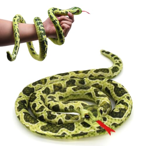 HWD 3.6-Foot Soft Snake Plush – Lifelike Stuffed Animal Toy for Pranks, Halloween Decor, and Gifts (Green)