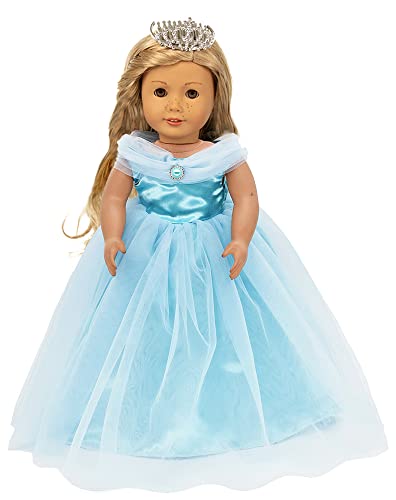 HWD Princess Doll Dress and Crown Set - Blue - Fits 18 Inch Dolls