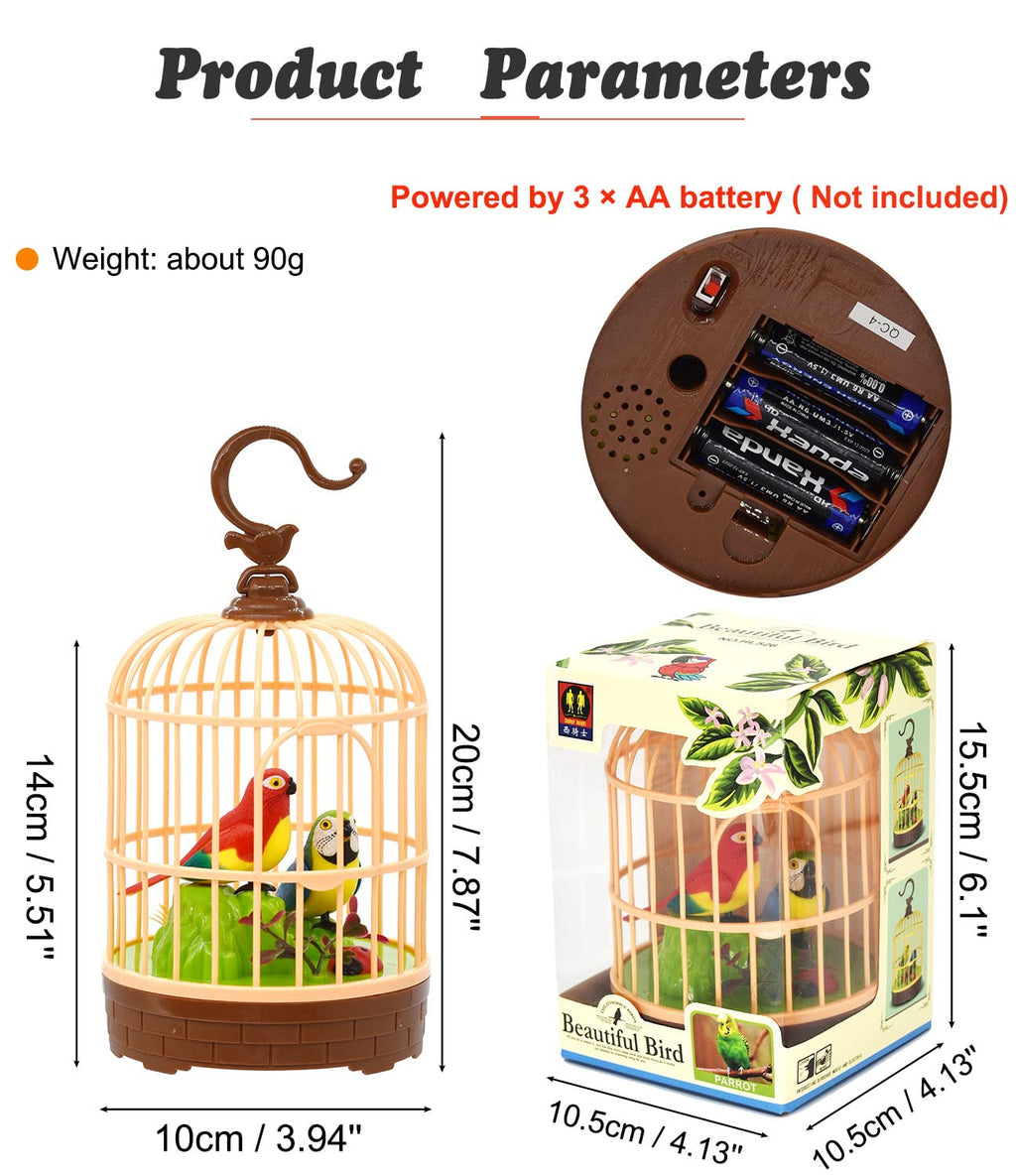 HWD Voice-Activated Parrot Birdcage Toy – Chirping, Fluttering & Moving Bird for Kids Ages 3+ (Model A)