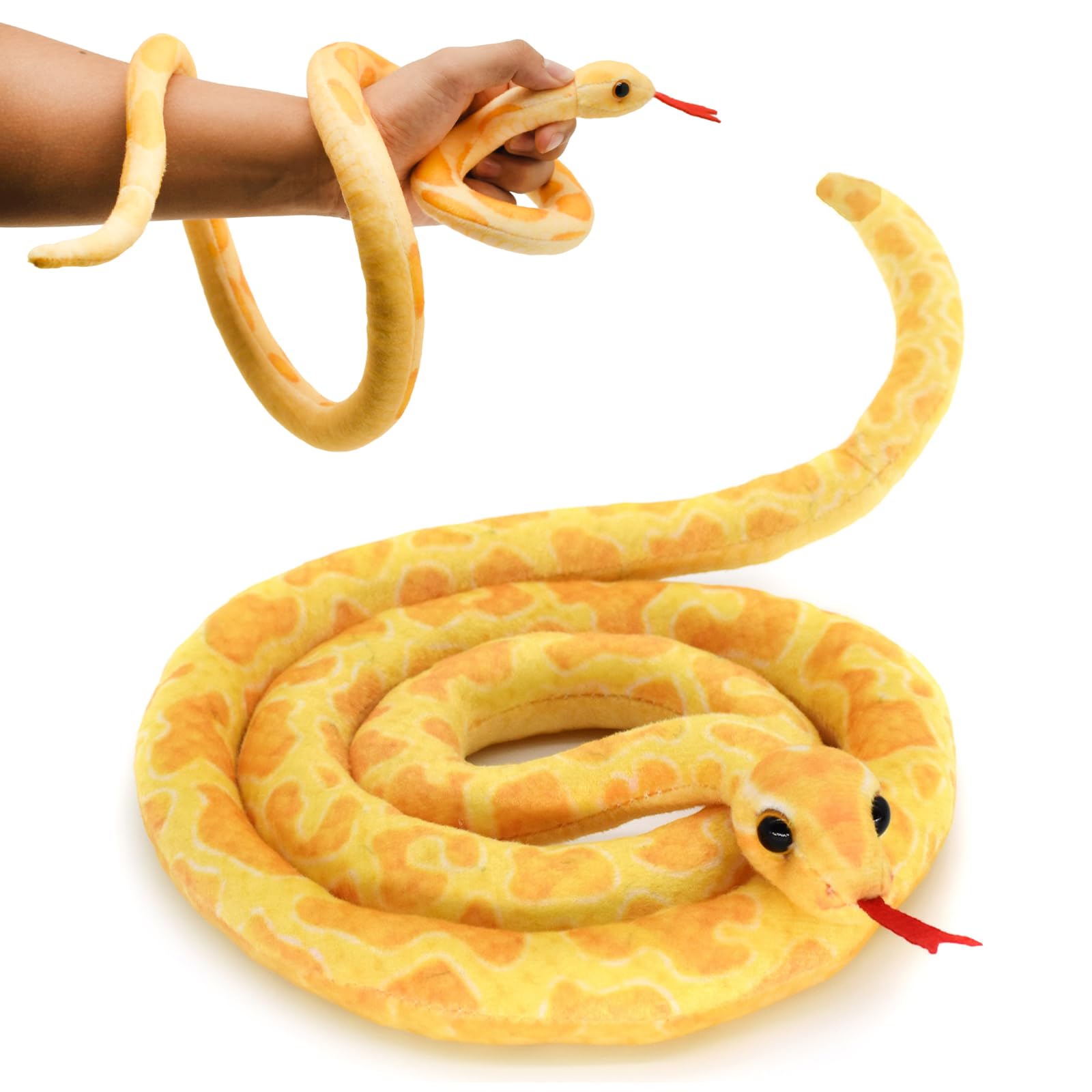 HWD Yellow Soft Snake Plush – 43.3 Inch Lifelike Stuffed Animal for Pranks and Gifts