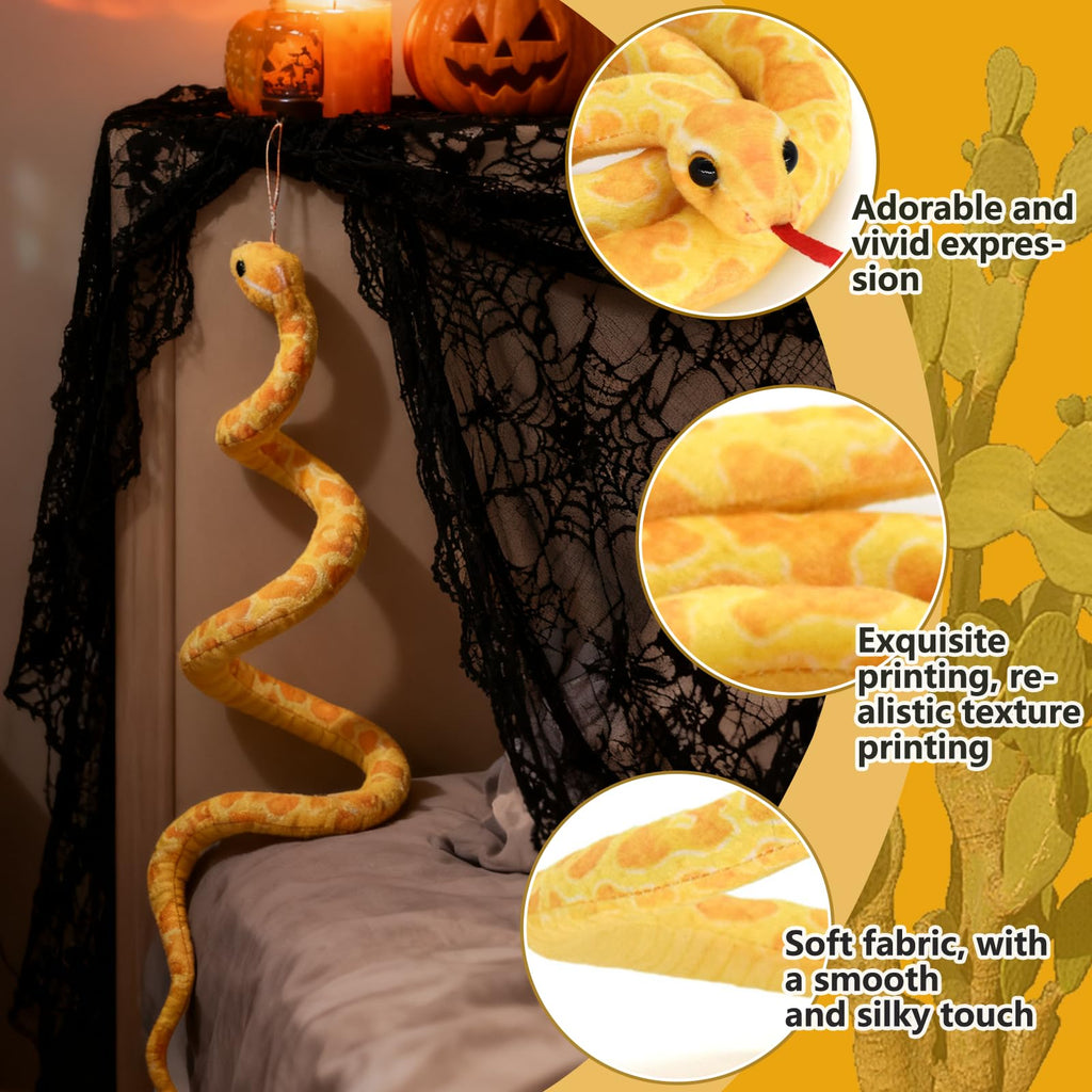 HWD Yellow Soft Snake Plush – 43.3 Inch Lifelike Stuffed Animal for Pranks and Gifts