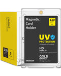 HYARUAT 130pt Magnetic Card Holders 5-Pack – Clear White One Touch Hard Cases with Stronger Magnet & UV Protection