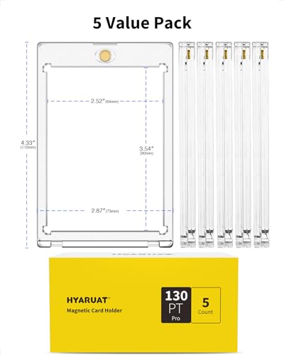HYARUAT 130pt Magnetic Card Holders 5-Pack – Clear White One Touch Hard Cases with Stronger Magnet & UV Protection