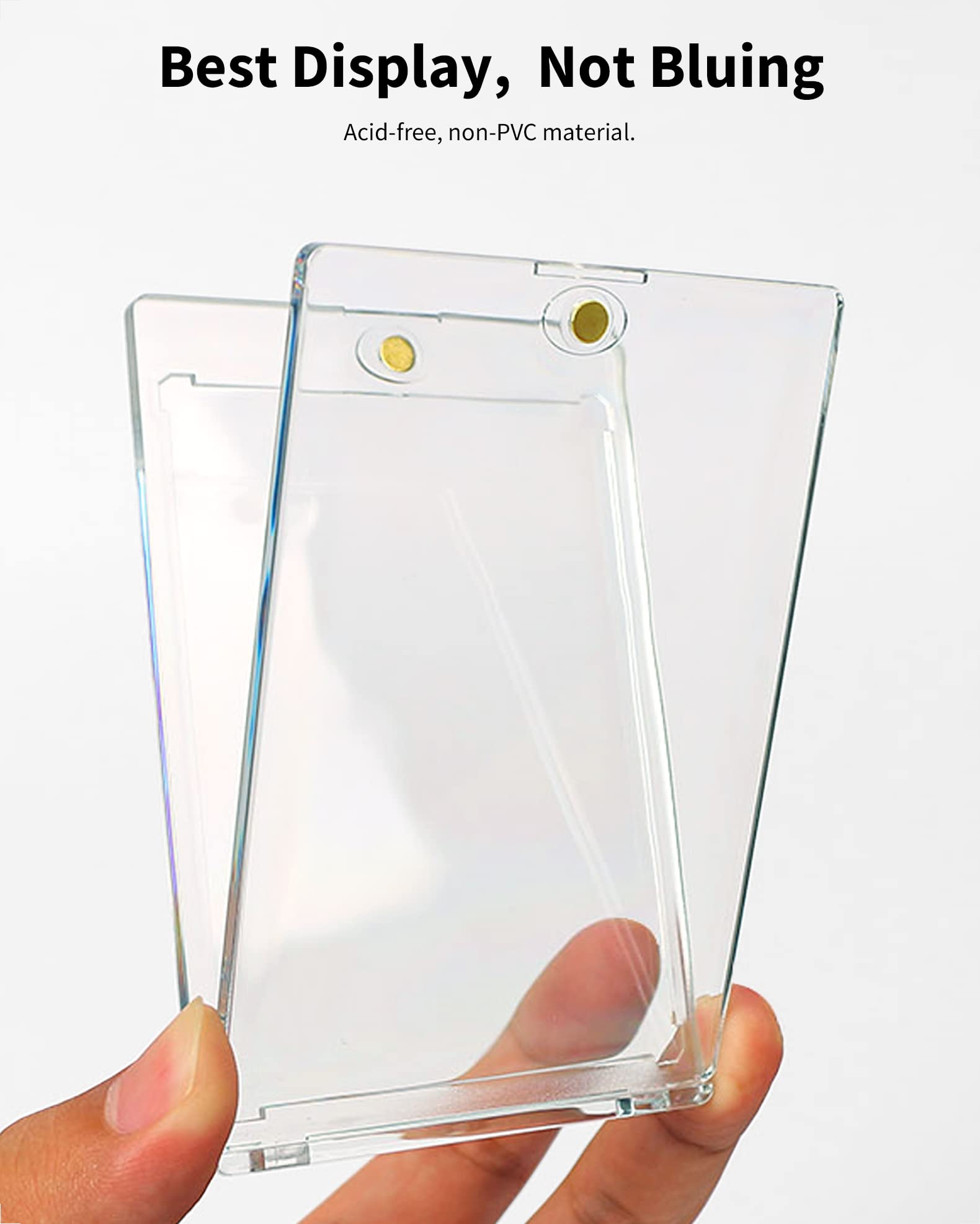 HYARUAT 130pt Magnetic Card Holders 5-Pack – Clear White One Touch Hard Cases with Stronger Magnet & UV Protection