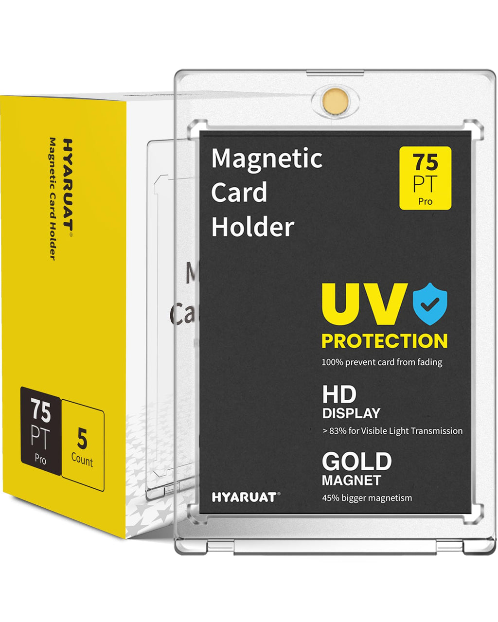 HYARUAT 75pt Magnetic Card Holder 5-Pack - Clear White One Touch Trading Card Cases
