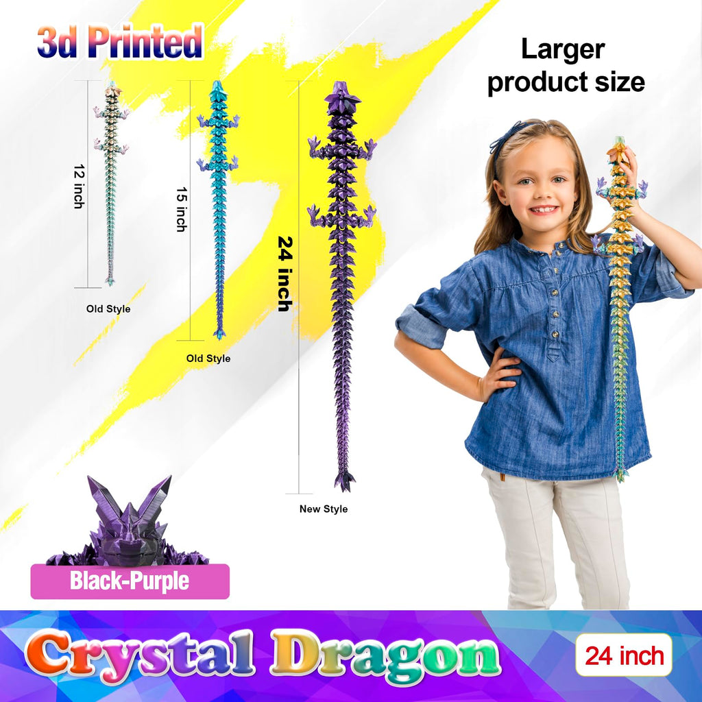 HyBaiS 24-Inch 3D Printed Dragon – Fully Articulated Poseable Figurine, Cinderwing 3D Design