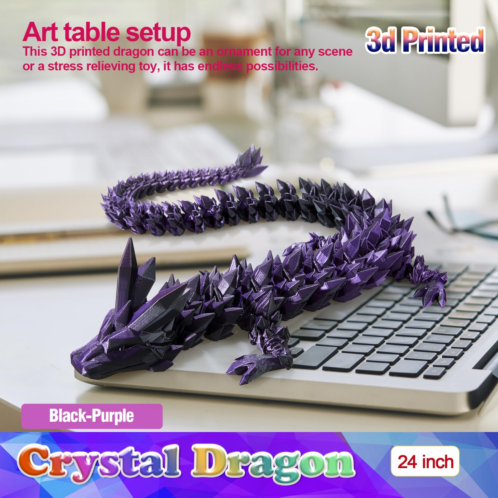 HyBaiS 24-Inch 3D Printed Dragon – Fully Articulated Poseable Figurine, Cinderwing 3D Design