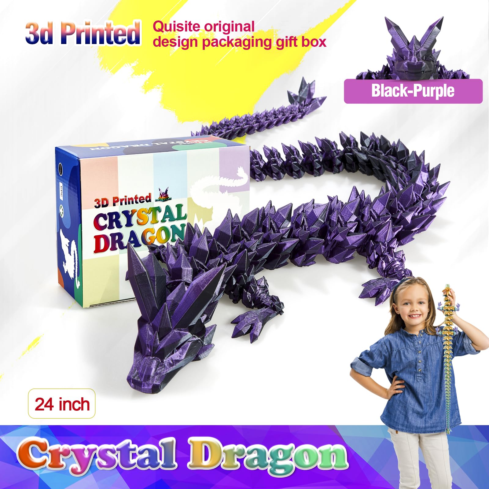 HyBaiS 24-Inch 3D Printed Dragon – Fully Articulated Poseable Figurine, Cinderwing 3D Design
