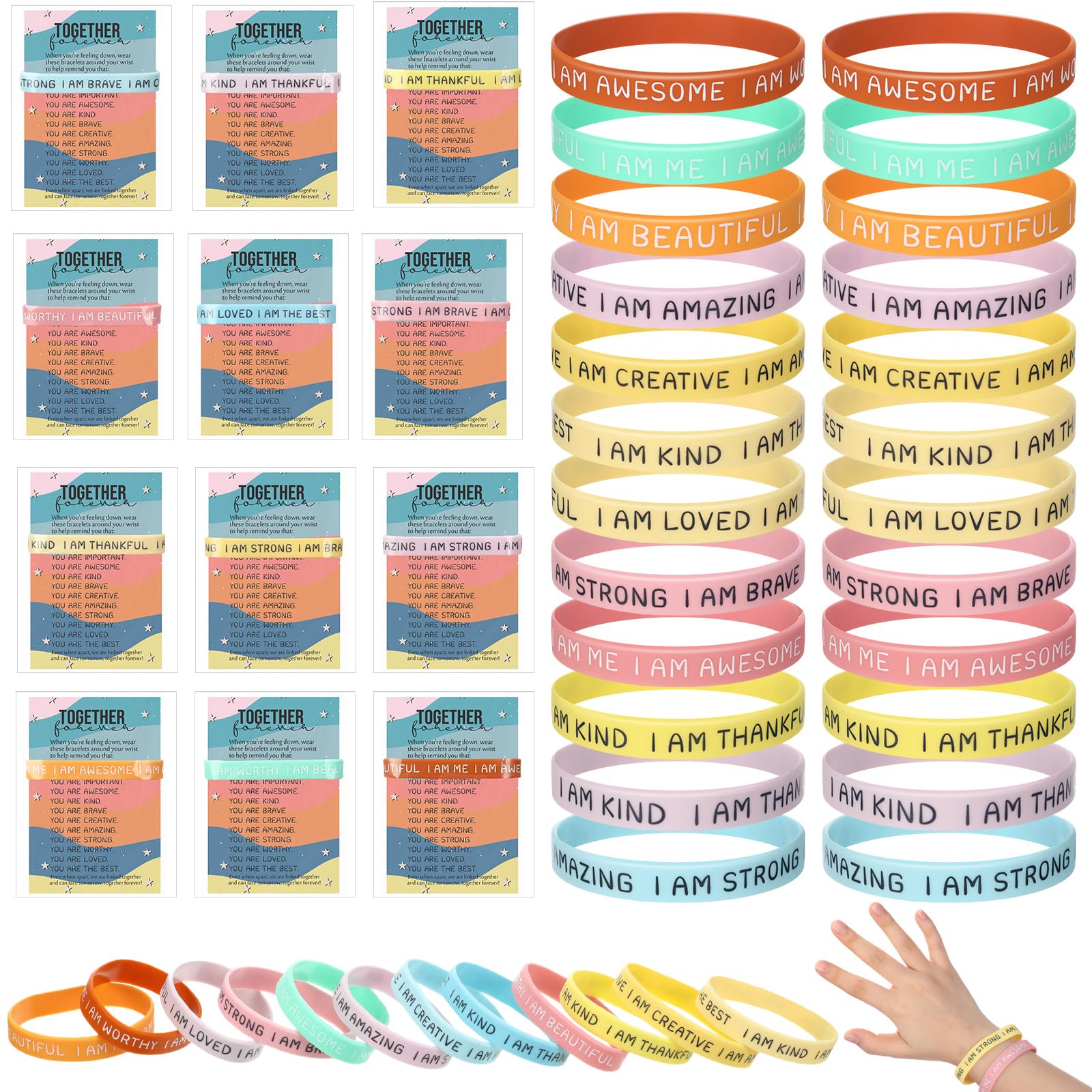 HyDren 36 Motivational Silicone Bracelets with Inspirational Cards – End of Year Student Gifts