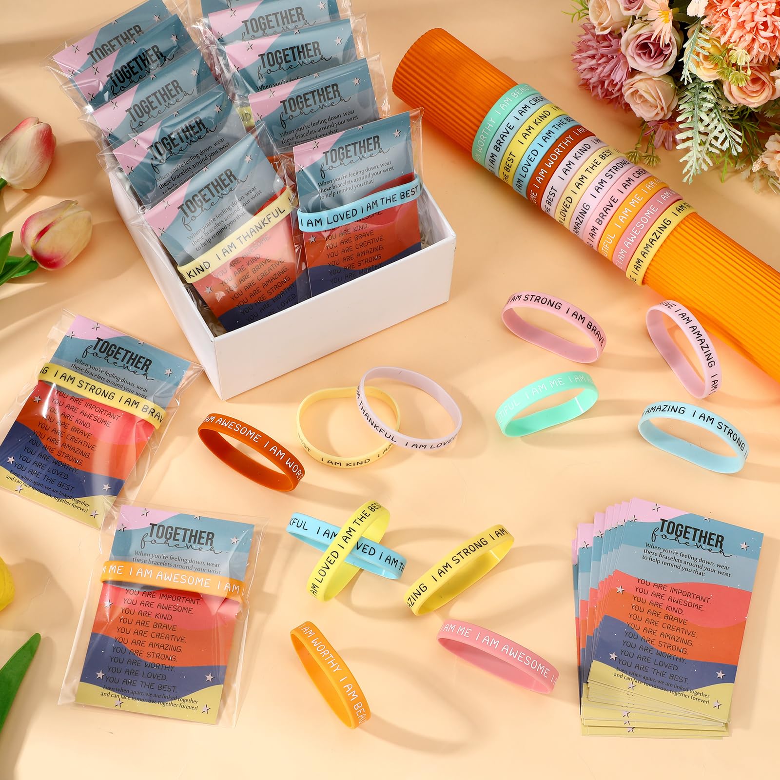 HyDren 36 Motivational Silicone Bracelets with Inspirational Cards – End of Year Student Gifts