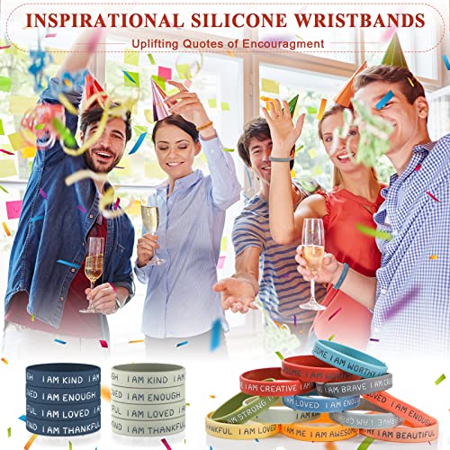 HyDren 48-Pack Motivational Silicone Wristbands, Bright Colors, 2.56" Positive Affirmation Bracelets Bulk
