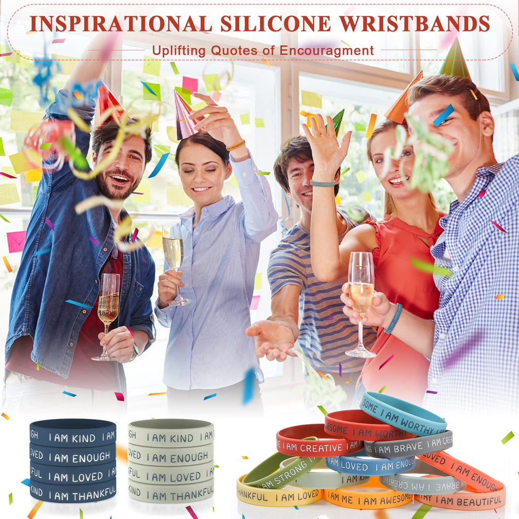 HyDren 48-Pack Motivational Silicone Wristbands, Bright Colors, 2.56" Positive Affirmation Bracelets Bulk