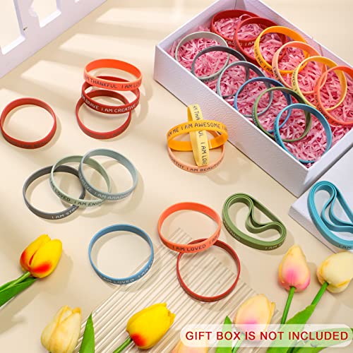 HyDren 48-Pack Motivational Silicone Wristbands, Bright Colors, 2.56" Positive Affirmation Bracelets Bulk