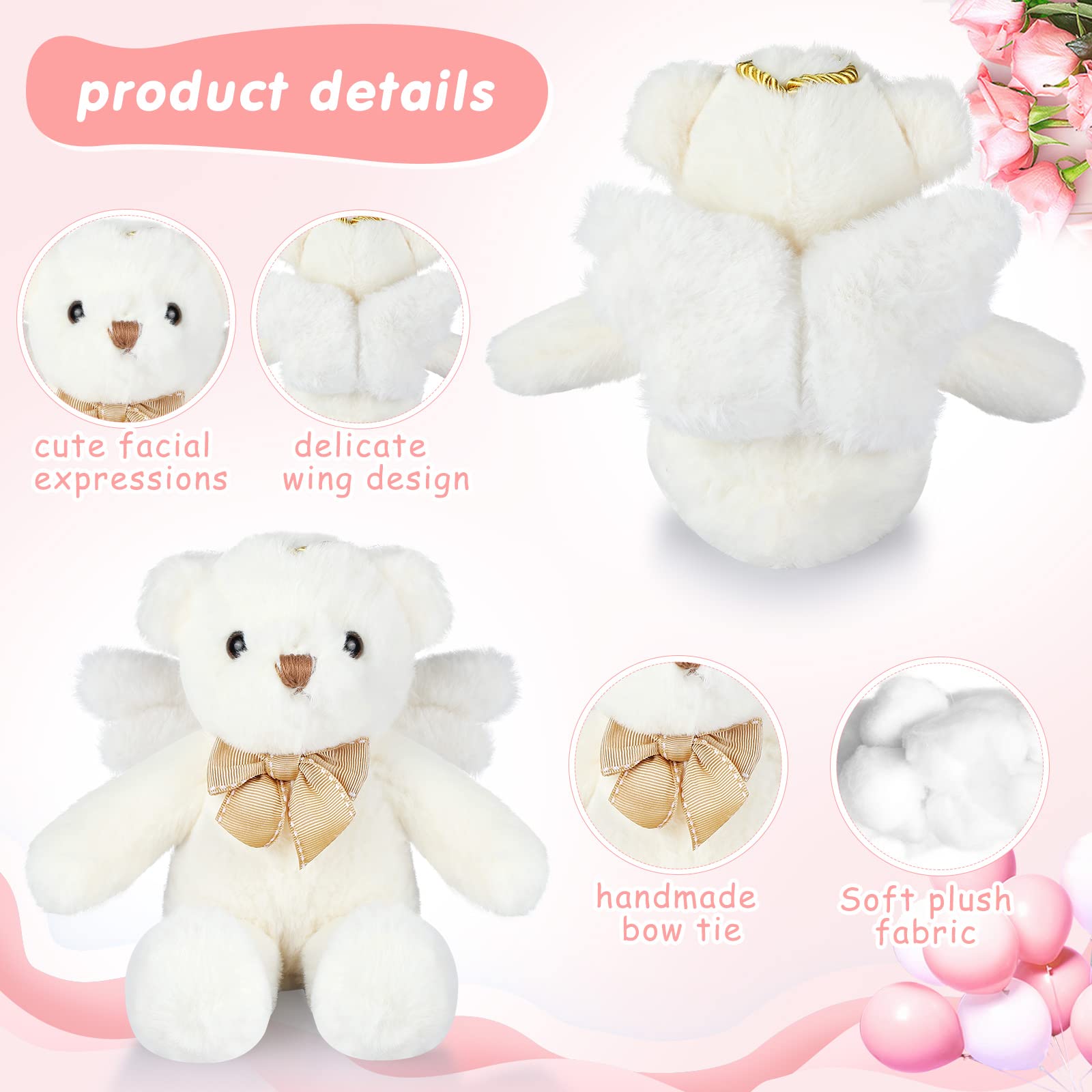 HyDren Angel Bear Plush Stuffed Animal – 25cm White Teddy Bear with Wings for Gifts and Decor