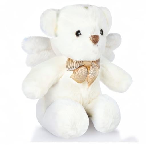 HyDren Angel Bear Plush Stuffed Animal – 25cm White Teddy Bear with Wings for Gifts and Decor