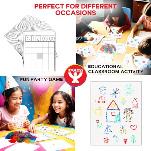 Hygloss Blank Bingo Cards to Write On - 150-Pack White Large Size Disposable Sheets for Classroom Parties & Events