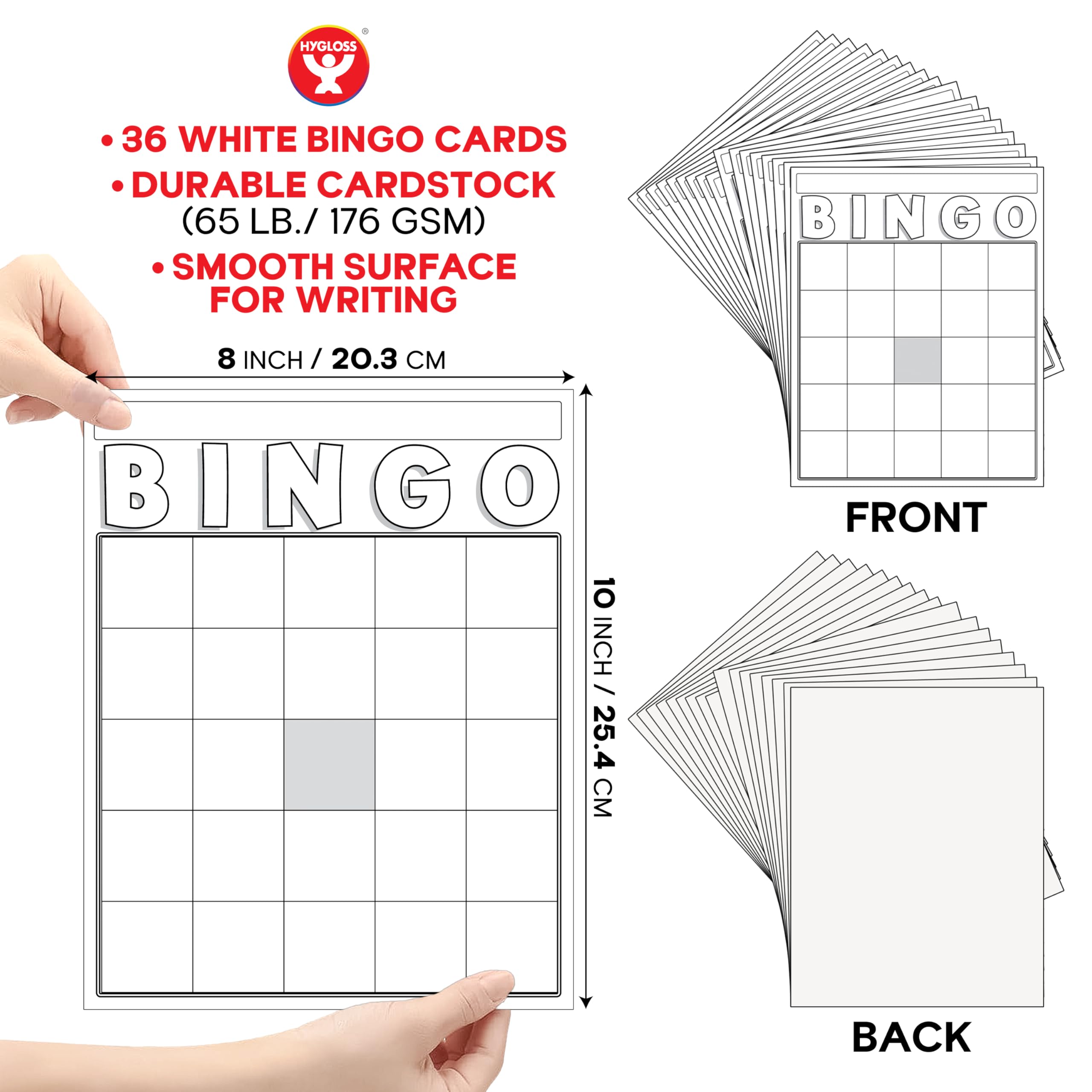 Hygloss Blank Bingo Cards to Write On - 150-Pack White Large Size Disposable Sheets for Classroom Parties & Events