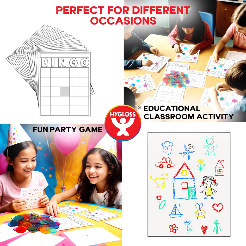 Hygloss Blank Bingo Cards to Write On - 150-Pack White Large Size Disposable Sheets for Classroom Parties & Events