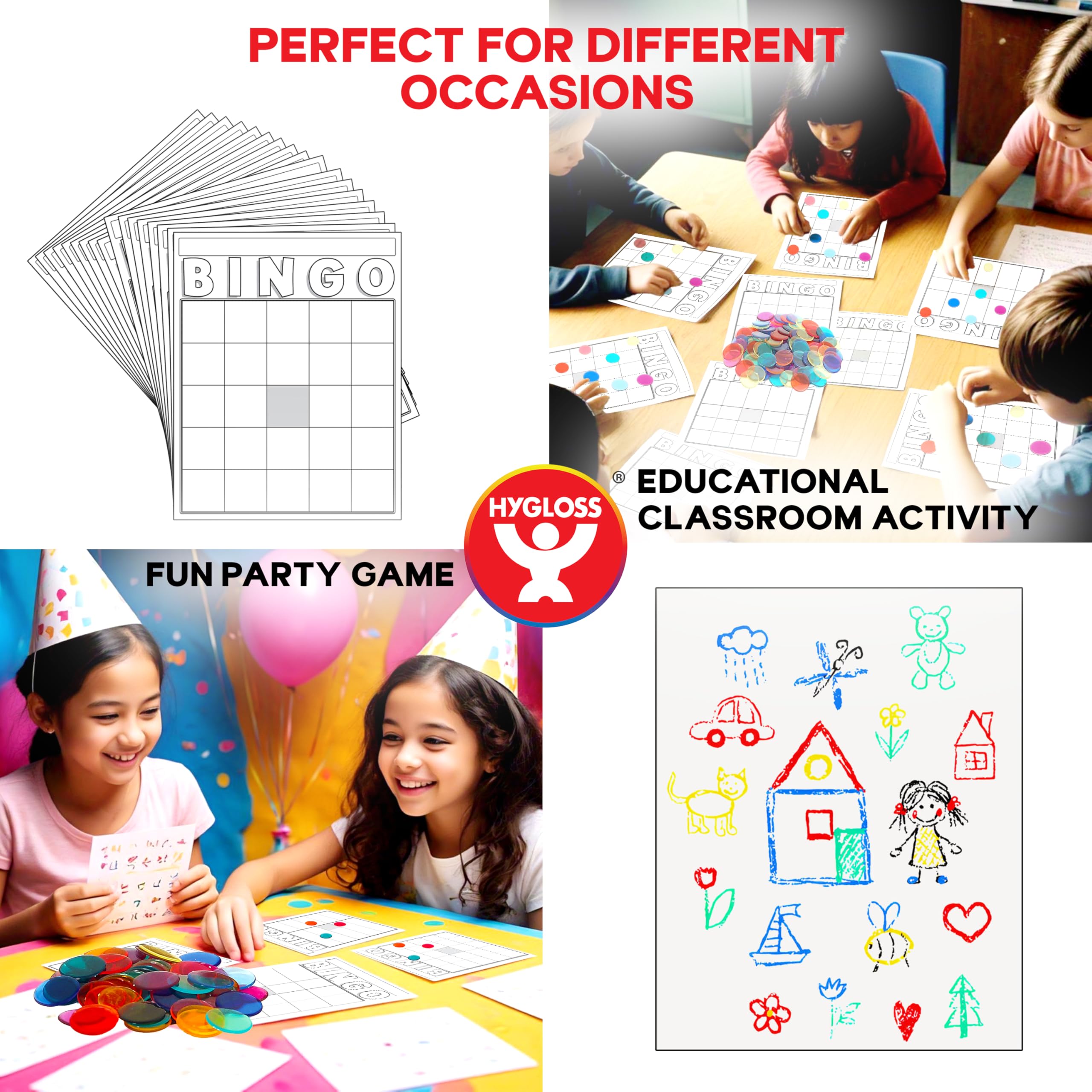 Hygloss Blank Bingo Cards to Write On - 150-Pack White Large Size Disposable Sheets for Classroom Parties & Events