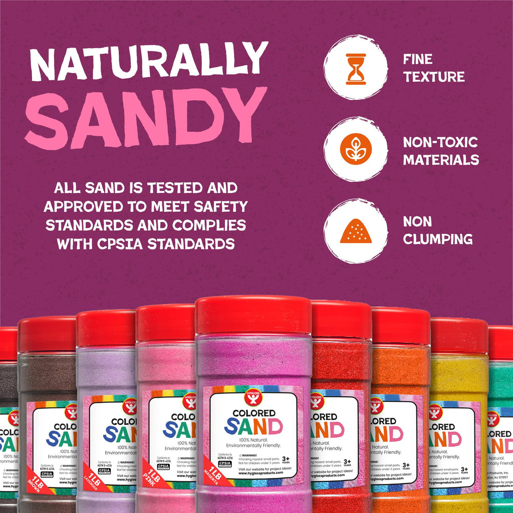 Hygloss Colored Sand – 3 lb Pink Sand Art Kit for Kids Ages 3+