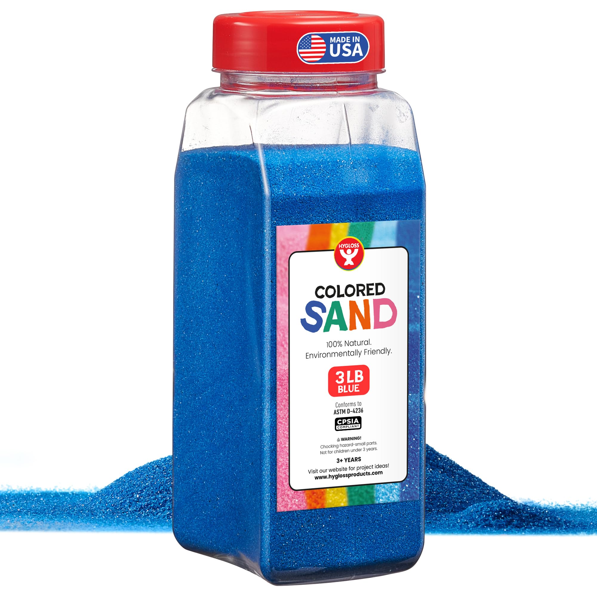 Hygloss Colored Sand for Crafts – 3 lb Bottle, Blue – Vibrant Fine Sensory Play Sand for Kids Ages 3+