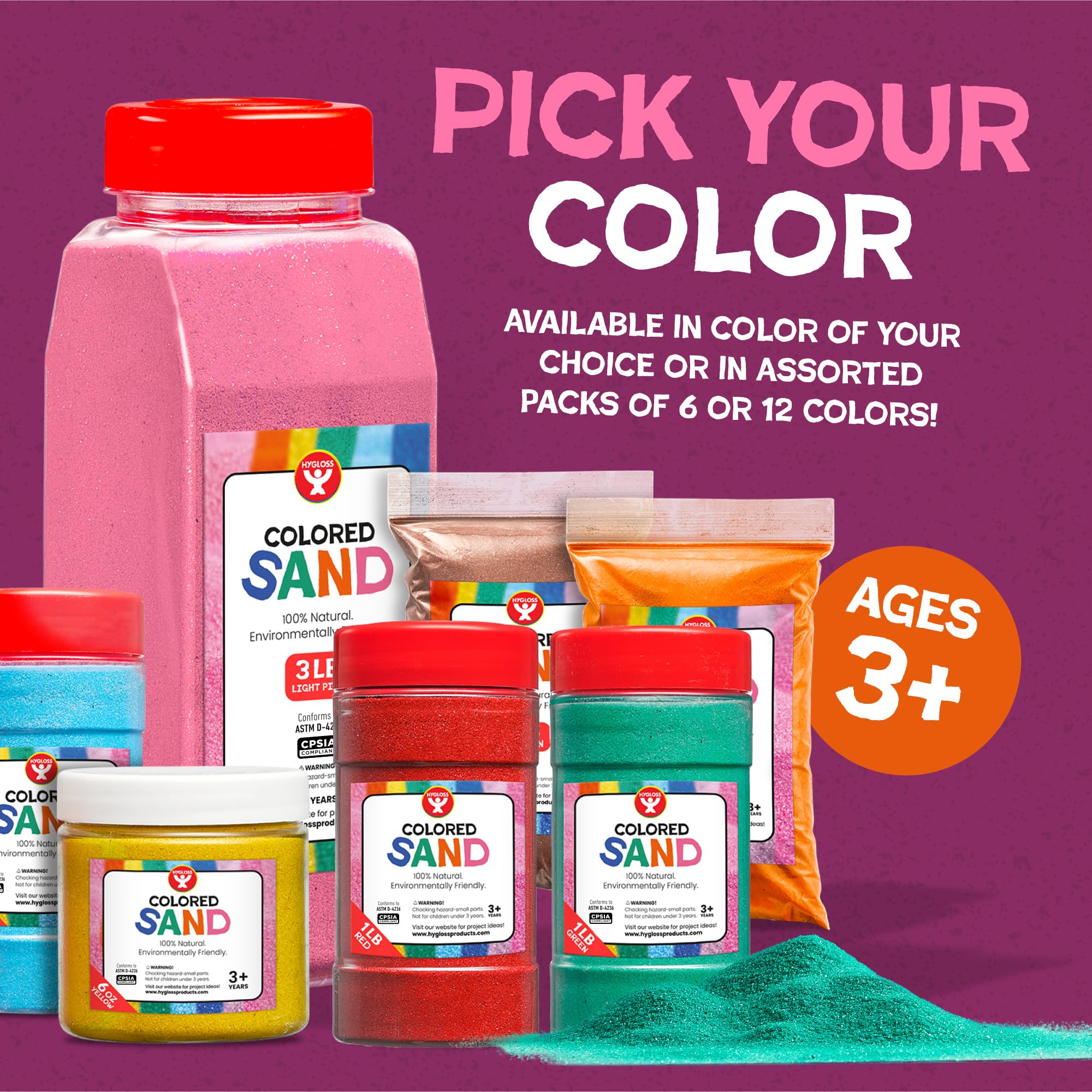 Hygloss Lavender Colored Sand – 3 lb Bottle for Sand Art, Sensory Play & Crafts – Non-Toxic Fine Sand for Kids Ages 3+