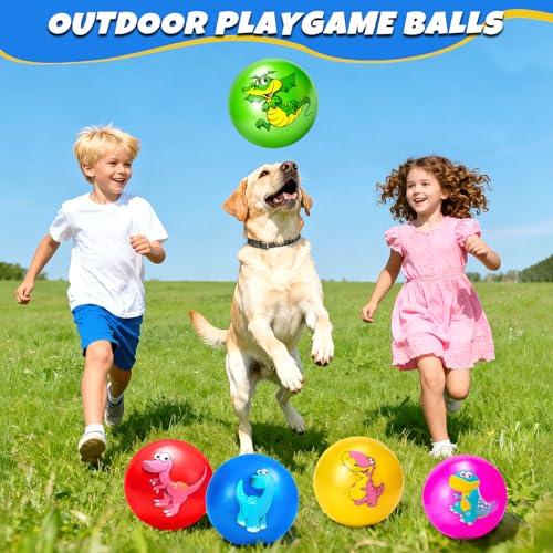Hymaz 5-Pack 9-Inch Bouncy Balls for Toddlers – Soft Dinosaur Inflatable Balls with Pump for Indoor & Outdoor Play