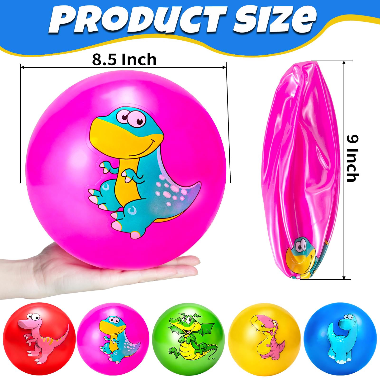 Hymaz 5-Pack 9-Inch Bouncy Balls for Toddlers – Soft Dinosaur Inflatable Balls with Pump for Indoor & Outdoor Play