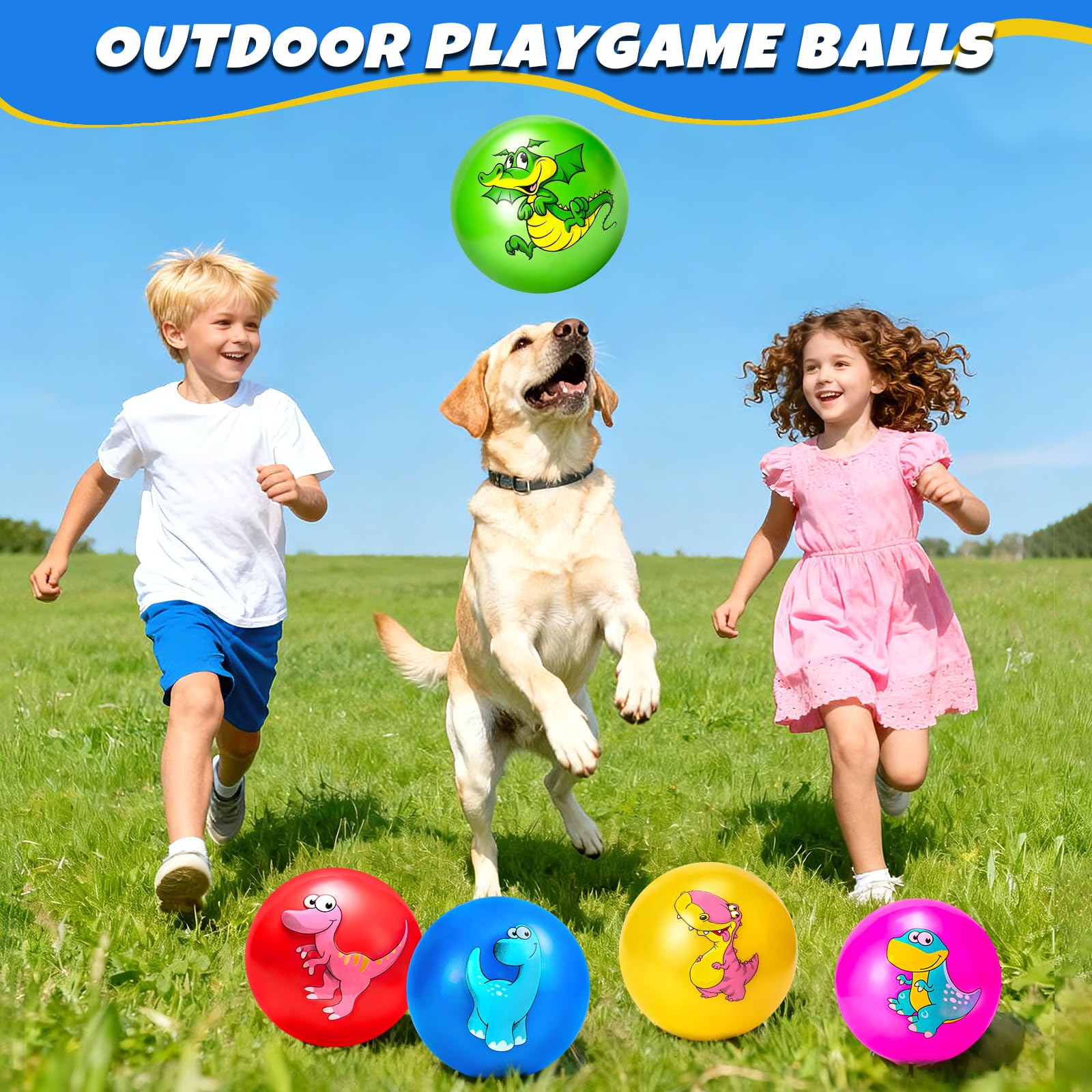 Hymaz 5-Pack 9-Inch Bouncy Balls for Toddlers – Soft Dinosaur Inflatable Balls with Pump for Indoor & Outdoor Play
