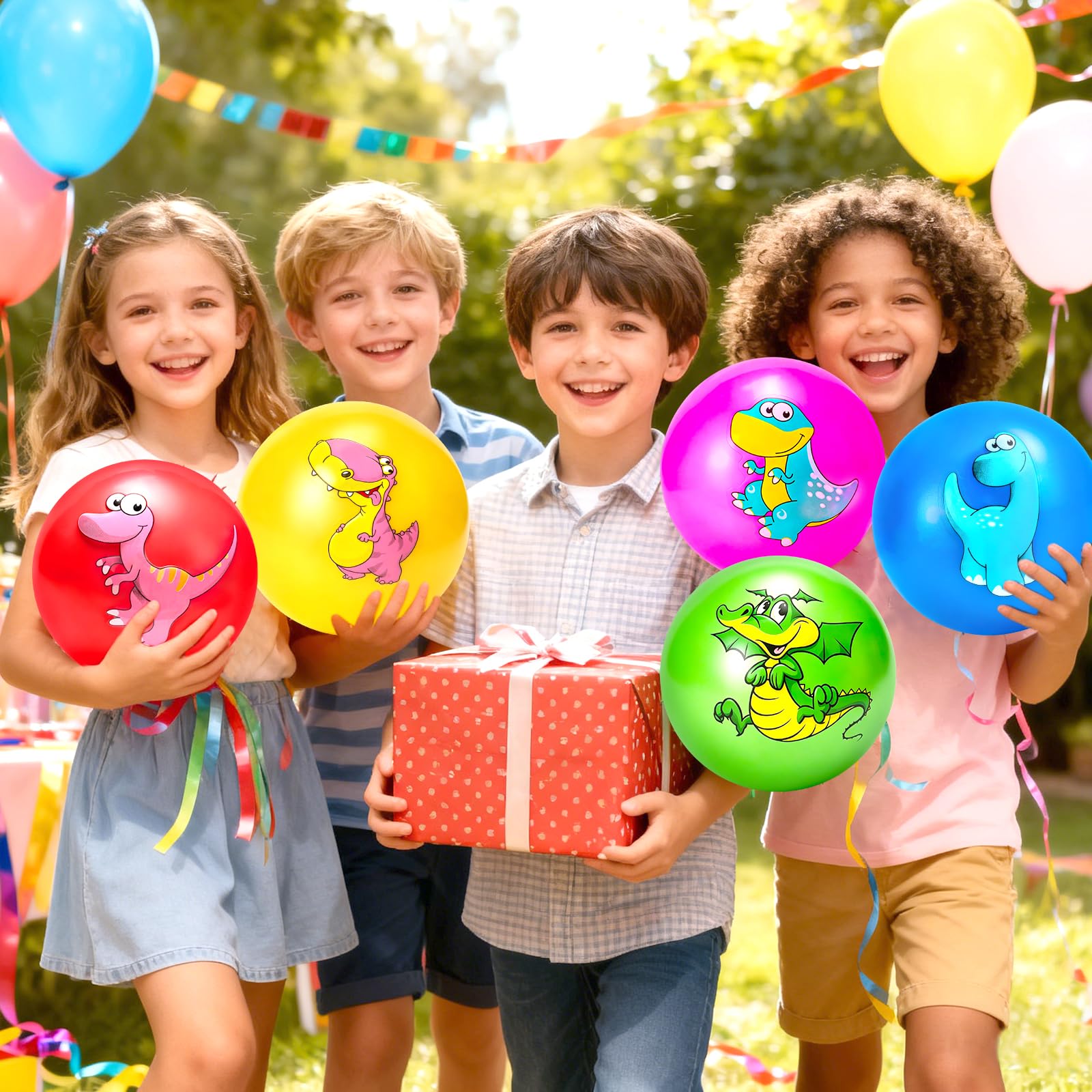 Hymaz 5-Pack 9-Inch Bouncy Balls for Toddlers – Soft Dinosaur Inflatable Balls with Pump for Indoor & Outdoor Play