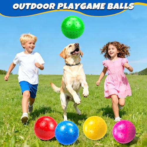 Hymaz 9-Inch Knobby Balls Set of 5 – Soft Sensory Bouncy Balls with Pump for Kids, Toddlers, Stress Relief, Party Favors