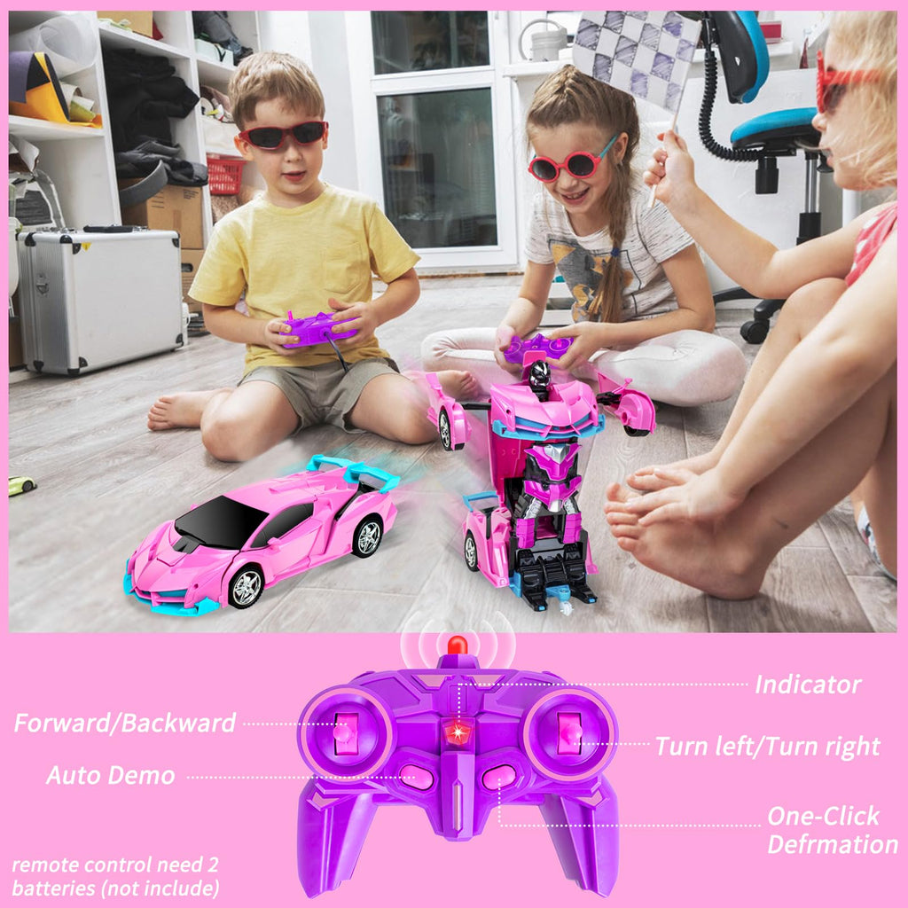 Hymaz Pink Remote Control Car for Kids – 1:18 Scale Transforming Robot Toy with 360° Drift Spin
