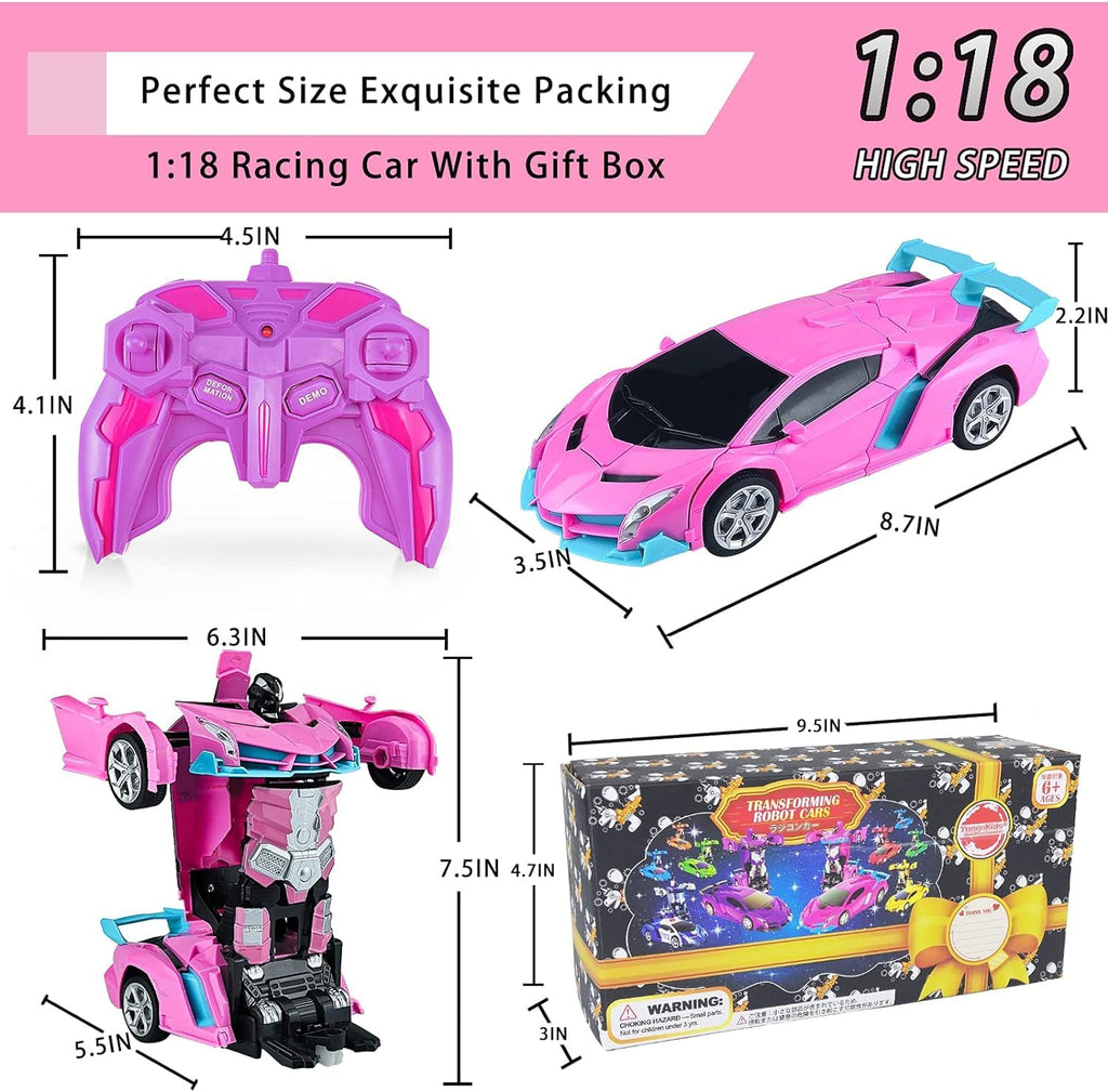 Hymaz Pink Remote Control Car for Kids – 1:18 Scale Transforming Robot Toy with 360° Drift Spin