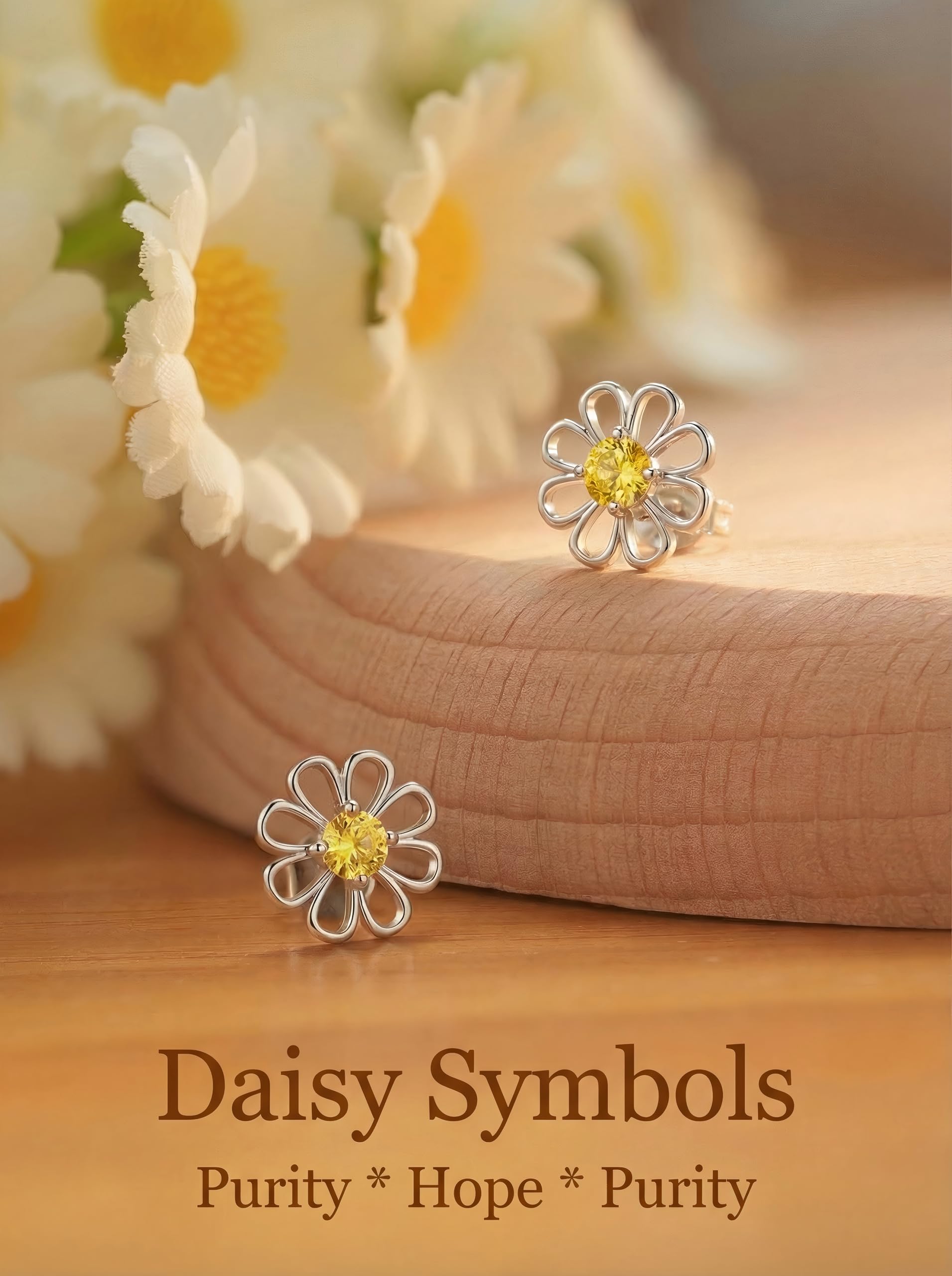 Hypoallergenic Daisy Stud Earrings for Granddaughter – Gold or Silver Plated with CZ, Gift Card & Pouch