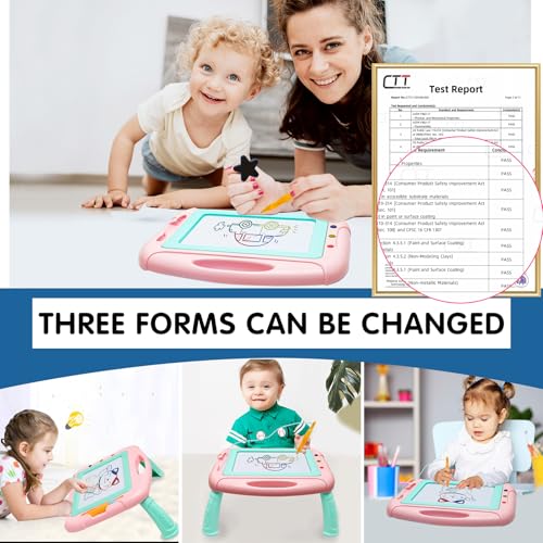 HZZILEY Magnetic Drawing Board for 3 Year Old Girls – Mess-Free Doodle Pad with 4 Color Zones, Detachable Legs & Alphabet Numbers