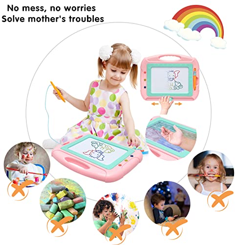 HZZILEY Magnetic Drawing Board for 3 Year Old Girls – Mess-Free Doodle Pad with 4 Color Zones, Detachable Legs & Alphabet Numbers