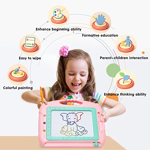 HZZILEY Magnetic Drawing Board for 3 Year Old Girls – Mess-Free Doodle Pad with 4 Color Zones, Detachable Legs & Alphabet Numbers