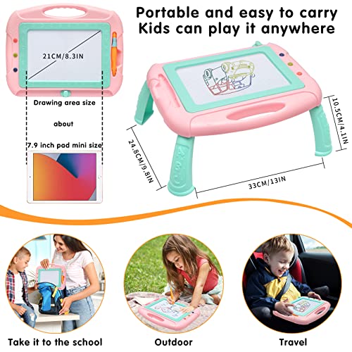 HZZILEY Magnetic Drawing Board for 3 Year Old Girls – Mess-Free Doodle Pad with 4 Color Zones, Detachable Legs & Alphabet Numbers