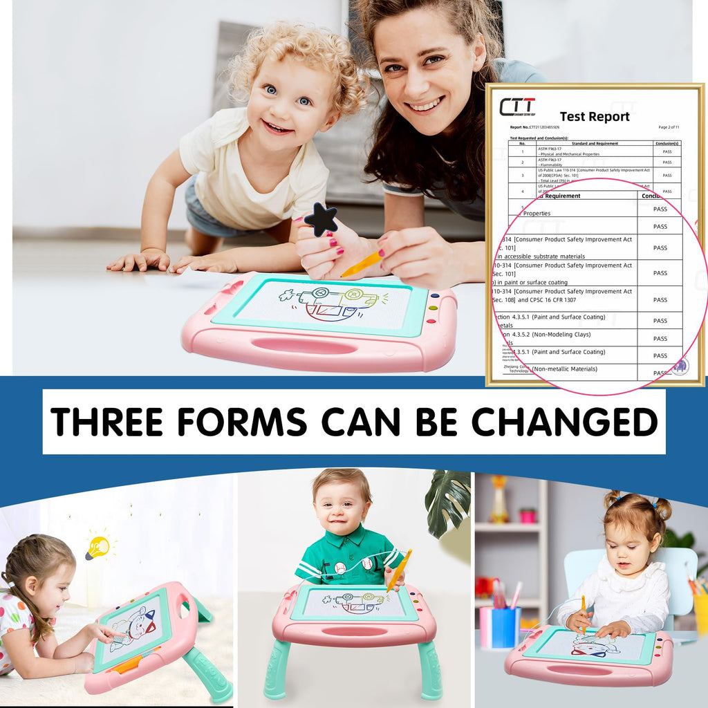 HZZILEY Magnetic Drawing Board for 3 Year Old Girls – Mess-Free Doodle Pad with 4 Color Zones, Detachable Legs & Alphabet Numbers