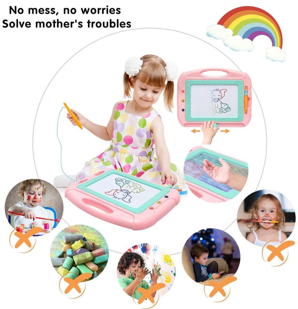 HZZILEY Magnetic Drawing Board for 3 Year Old Girls – Mess-Free Doodle Pad with 4 Color Zones, Detachable Legs & Alphabet Numbers