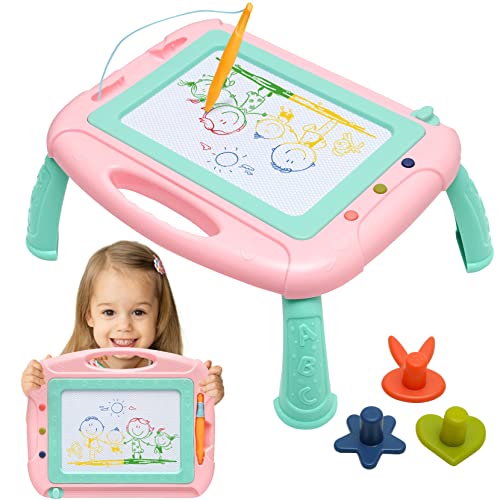 HZZILEY Magnetic Drawing Board for 3 Year Old Girls – Mess-Free Doodle Pad with 4 Color Zones, Detachable Legs & Alphabet Numbers