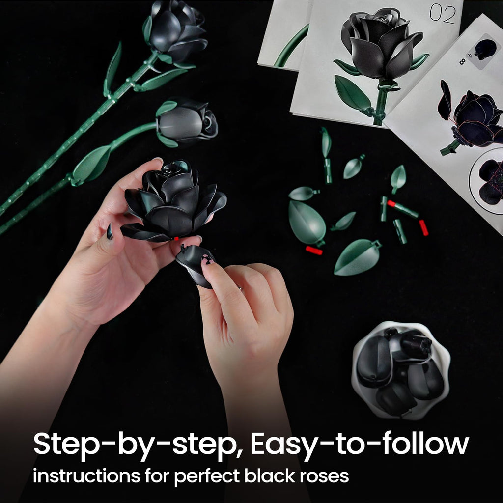iATOM Black Roses Building Set - 3 Pack, Gothic Decor, 152-Piece Building Toy for Adults