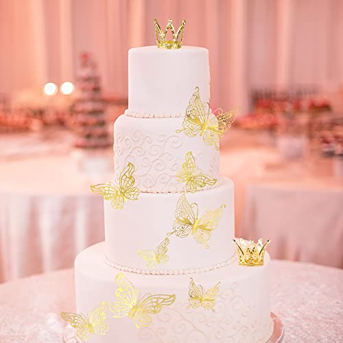 IAXSEE 30-Piece Mini Gold Crown Cake Toppers with 3D Butterflies – Wedding, Baby Shower, Birthday Decorations