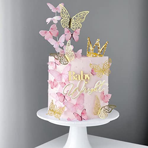 IAXSEE 30-Piece Mini Gold Crown Cake Toppers with 3D Butterflies – Wedding, Baby Shower, Birthday Decorations