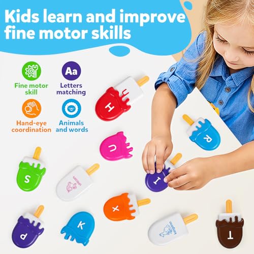 Ice Cream Alphabet Matching Toy - Uppercase & Lowercase Letter Learning Set for Preschoolers Ages 3-6