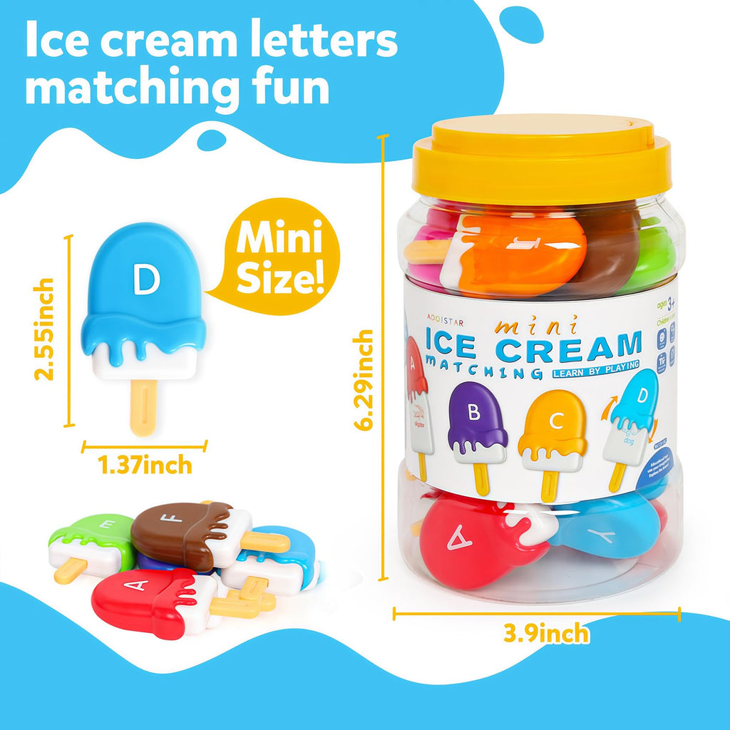 Ice Cream Alphabet Matching Toy - Uppercase & Lowercase Letter Learning Set for Preschoolers Ages 3-6